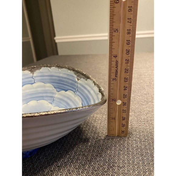 Sencha Yunomi Arita Ware Porcelain Platinum Glaze Blue Peony Bowl Dish - Picture 5 of 12